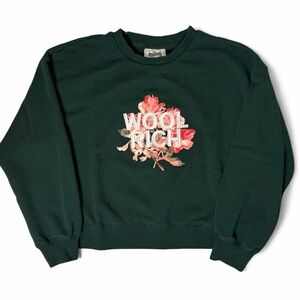 Woolrich Floral Embroidered Crewneck Sweatshirt Green Cottagecore Boho L Lounge